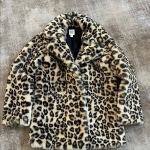 GAP Kids Animal Print Faux Fur Jacket Girls Large